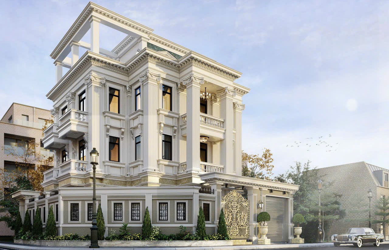 Biệt thự tân cổ điển 3 tầng mái Mansard đẹp như cung điện hoàng gia 2024