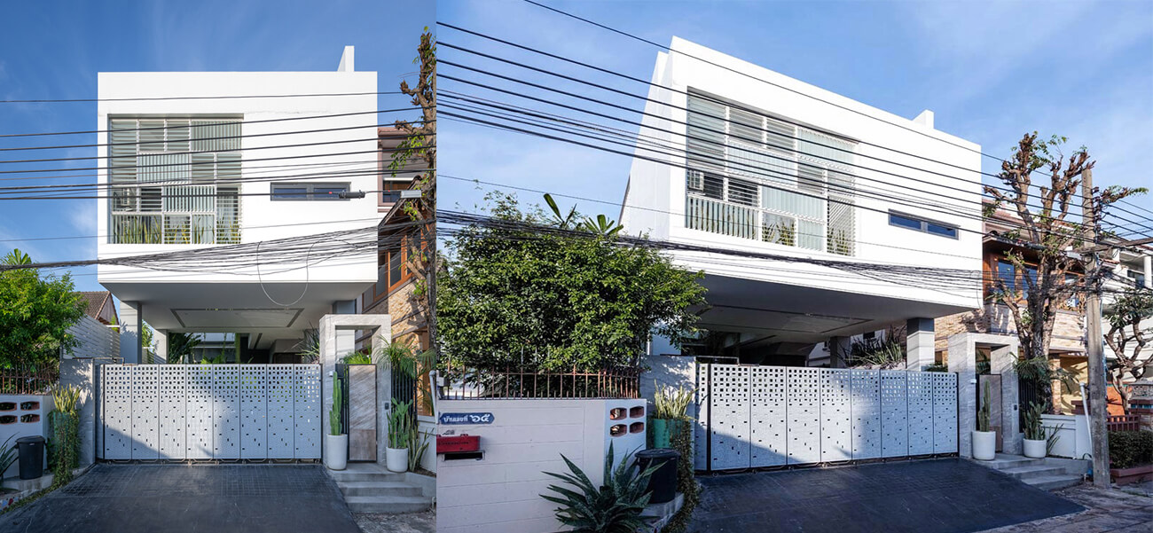 Ngôi nhà phố màu trắng cứng bên ngoài, mềm bên trong