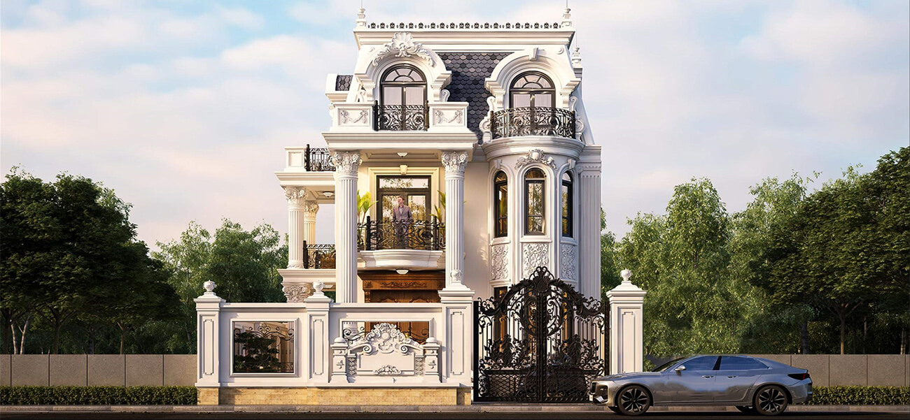 Biệt thự tân cổ điển 2 tầng 1 tum thiết kế nhẹ nhàng nhưng rất sang trọng