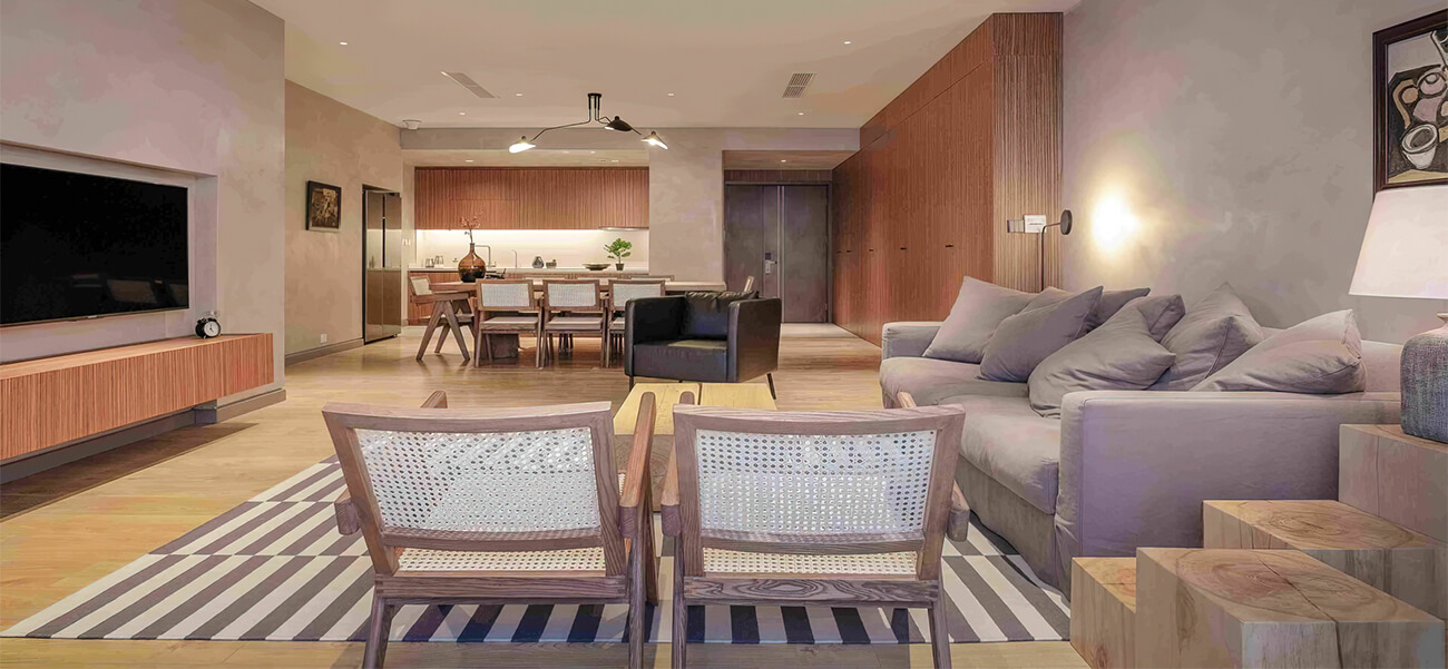 Căn hộ theo phong cách tối giản, vật liệu chủ đạo là gỗ và mây tre đan & đơn giá xây dựng 2021