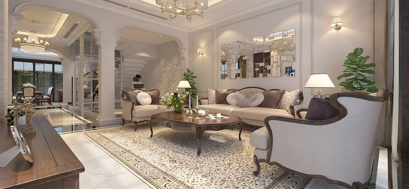 6 phong cách thiết kế nội thất phòng khách biệt thự hiện đại đẹp