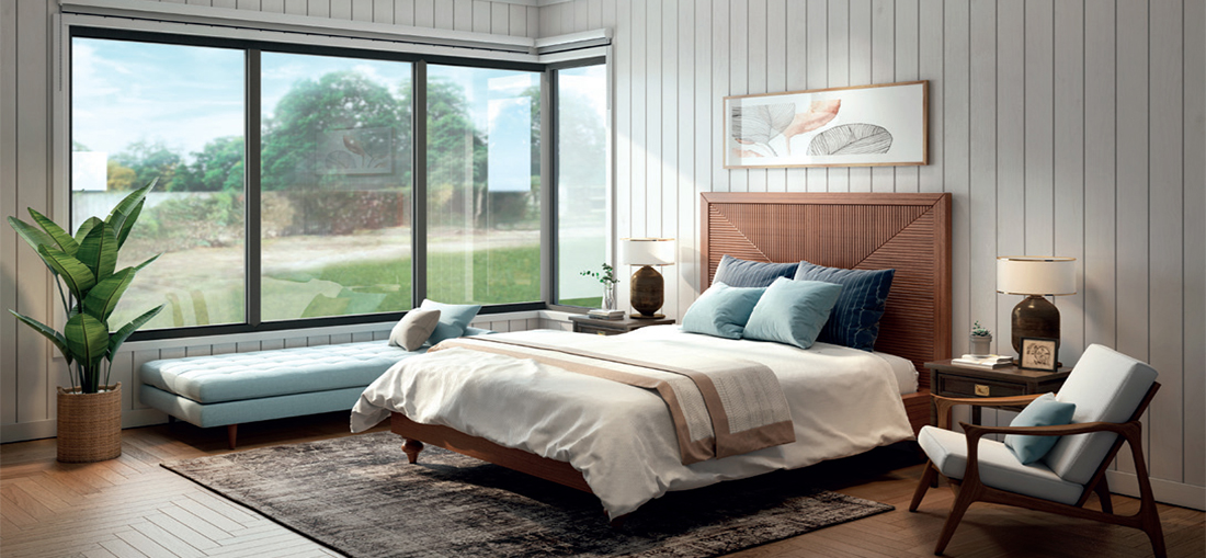 Không gian nội thất phòng ngủ hiện đại cùng plywood kiến trúc