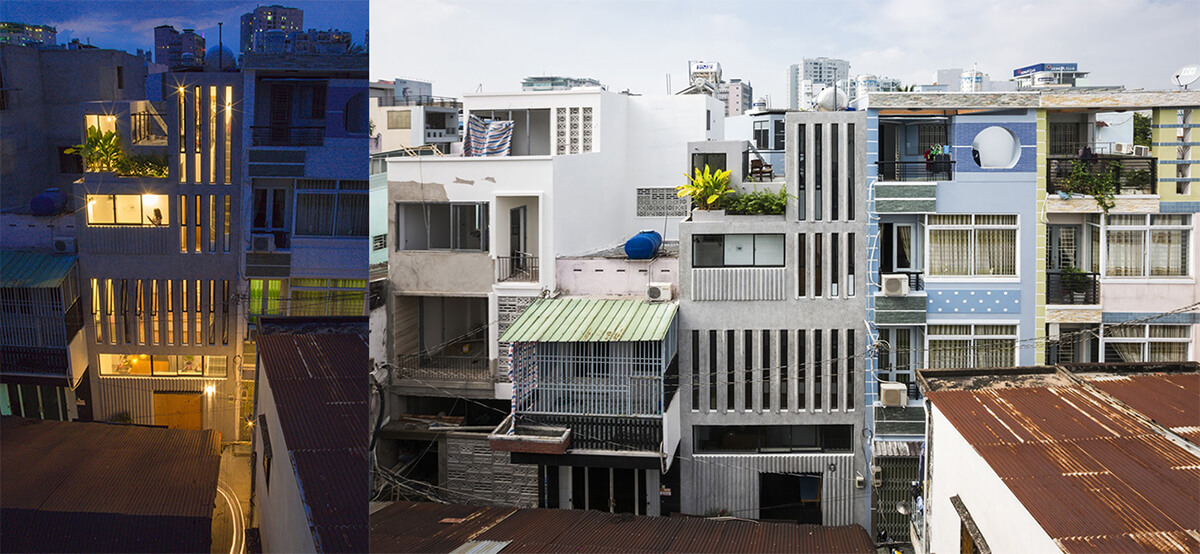 Mặt tiền nhà đẹp với thiết kế nhiều khe hở giúp điều hòa không khí chỉ 18m2