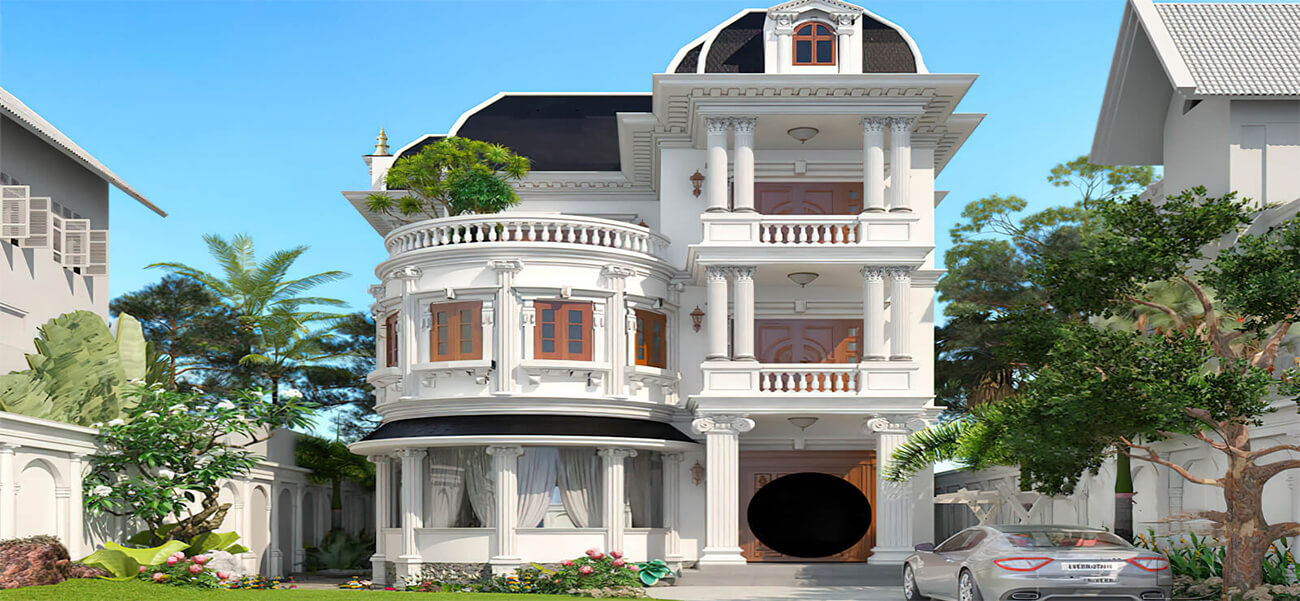 Mẫu biệt thự cổ điển 3 tầng 180m2 với 6 phòng ngủ tại Cà Mau