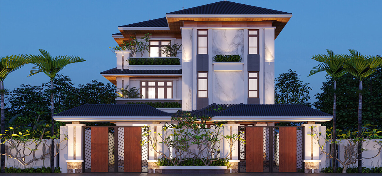 Mẫu biệt thự hiện đại 3 tầng với mái thái đẹp ấn tượng tại Nam Định