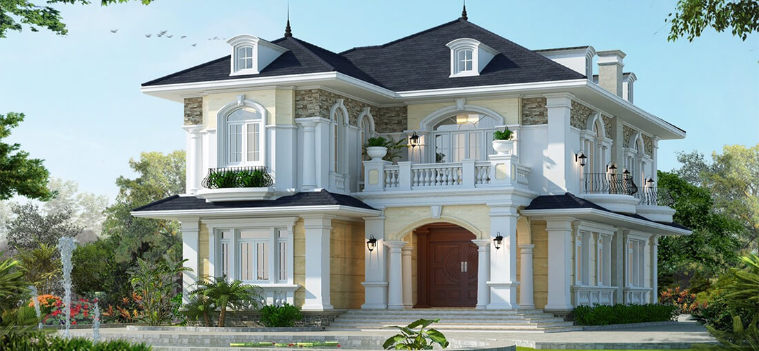 Mẫu biệt thự tân cổ điển 2 tầng với 3 phòng ngủ có gara ô tô tại Hạ Long