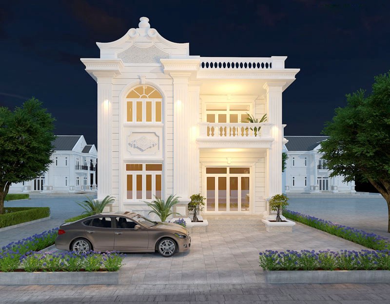 Mẫu biệt thự tân cổ điển mini 2 tầng đẹp với 4 phòng ngủ và 1 phòng thờ