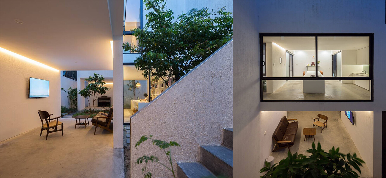 Mẫu nhà 3 tầng hiện đại trong hẻm nhỏ với 5 khoảng sân đón nắng