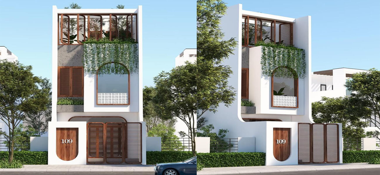 Mẫu nhà đẹp 3 tầng hiện đại và thời thượng, với gỗ làm vật liệu chủ đạo