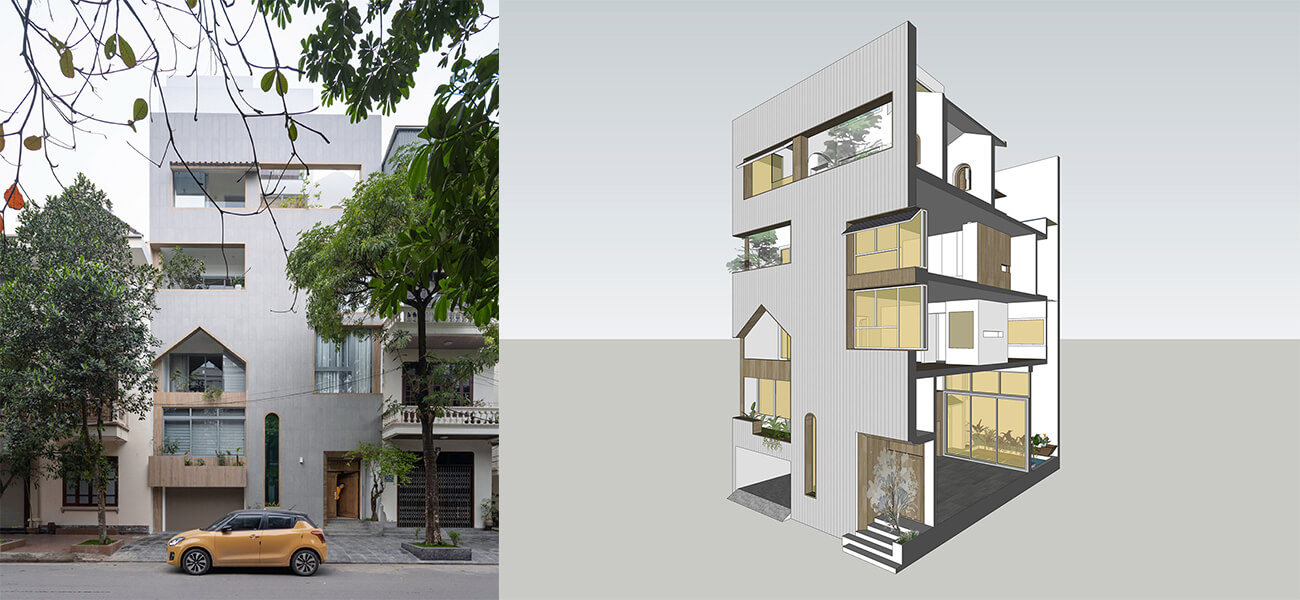 Mẫu nhà phố đẹp nổi bật nhất phố, nhìn xa như gói gọn trong 1 chiếc hộp