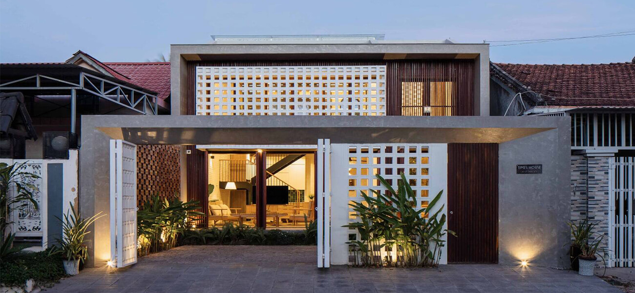 Mẫu nhà phố đẹp ở Kon Tum sử dụng gạch, đá và gỗ để làm mát, giảm khói bụi, tiếng ồn