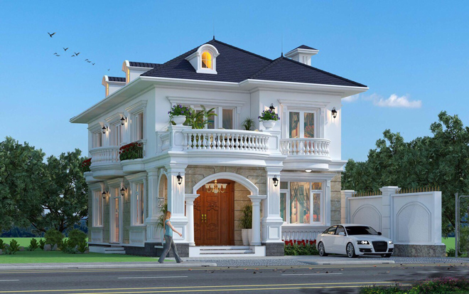 Mẫu nhà tân cổ điển mini 2 tầng với thiết kế sang trọng và đẳng cấp