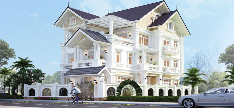 Mẫu thiết kế biệt thự tân cổ điển 3 tầng 10x12m mái dốc cực đẹp