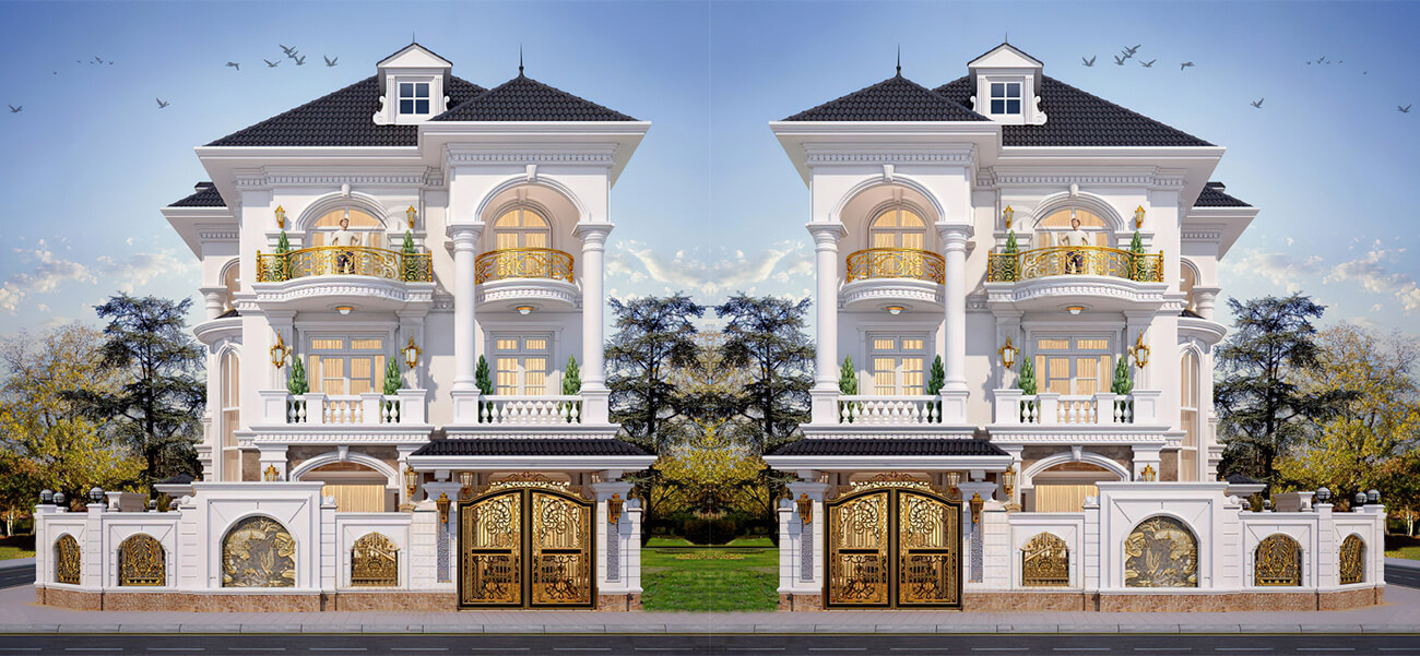 Mẫu thiết kế biệt thự tân cổ điển 3 tầng đẹp mái nhật tại Thái Bình