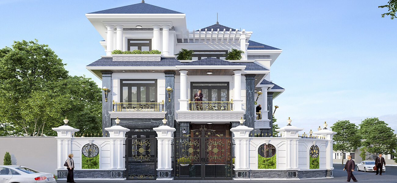 Mẫu thiết kế biệt thự tân cổ điển 3 tầng mái thái đẹp mỹ mãn