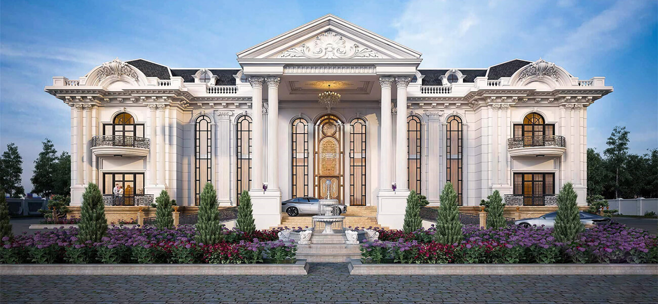 Mẫu thiết kế biệt thự tân cổ điển kiểu Pháp siêu đẹp năm 2021