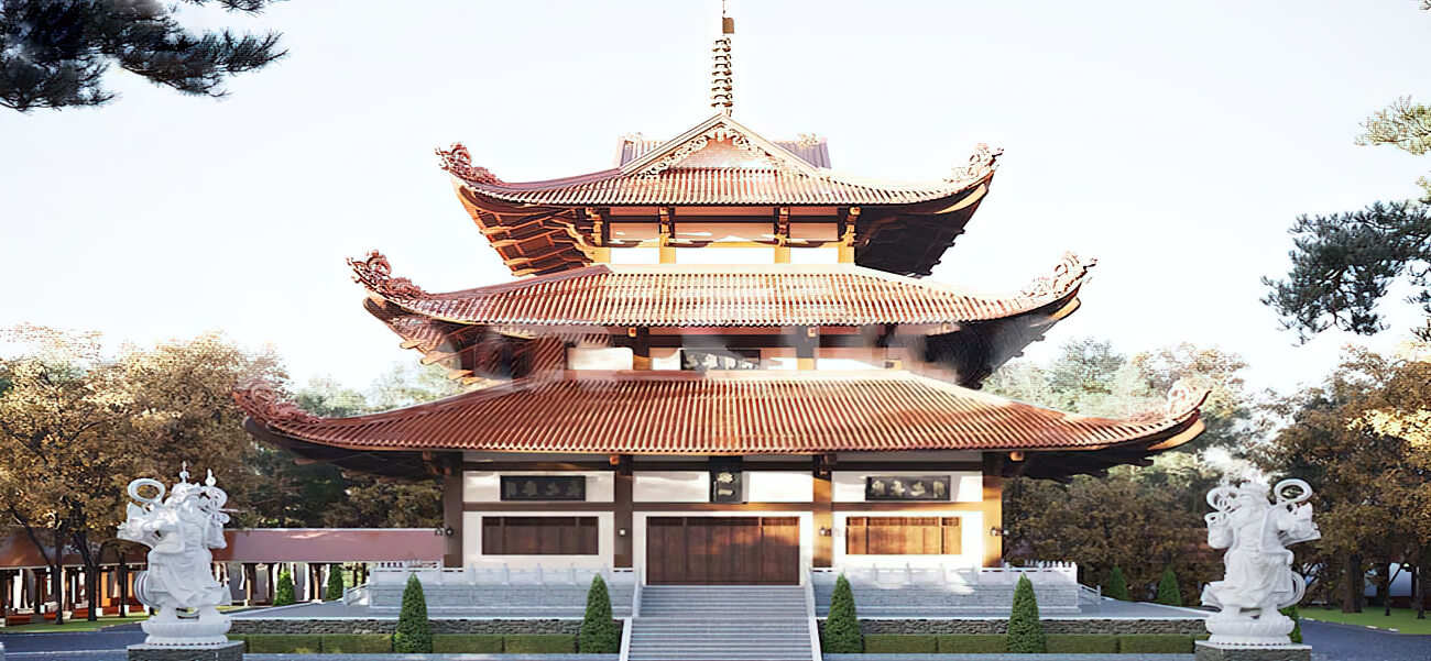 Mẫu thiết kế chùa đẹp 3 tầng theo phong cách Nhật tại Bình Phước