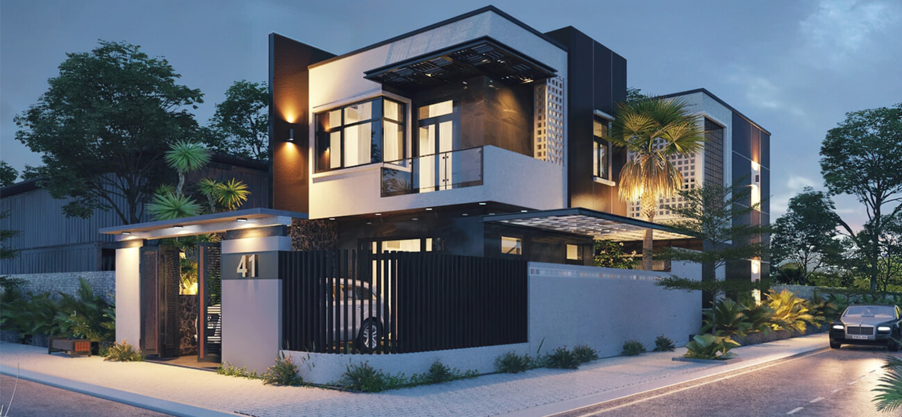 Ngắm mẫu thiết kế biệt thự hiện đại 2 tầng với 2 mặt tiền tại Bình Dương