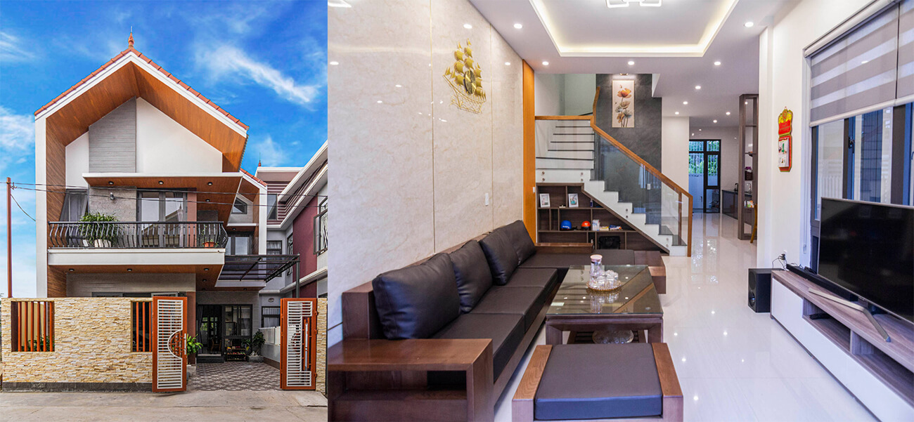 Nhà phố 2 tầng tiện nghi, thoáng mát bất chấp nắng nóng miền Trung & giá nhân công xây dựng