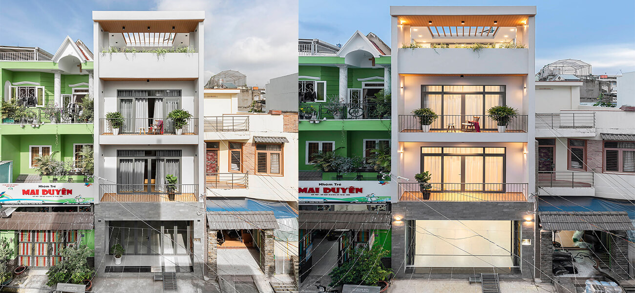 Nhà phố 4 tầng đẹp nhờ thay đổi vị trí cầu thang và cải tạo mặt tiền