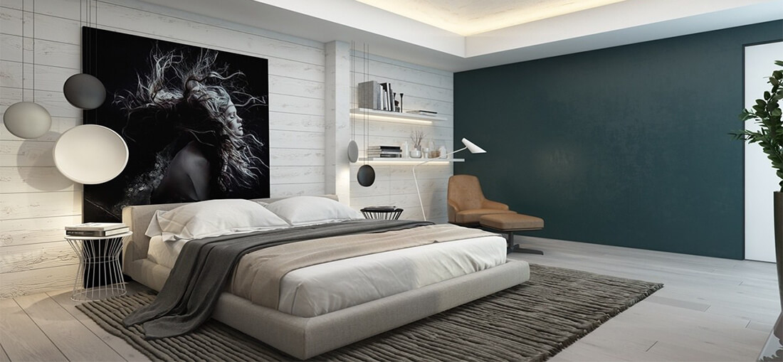 Những căn phòng ngủ hiện đại với bức tường rực rỡ cho năm 2021