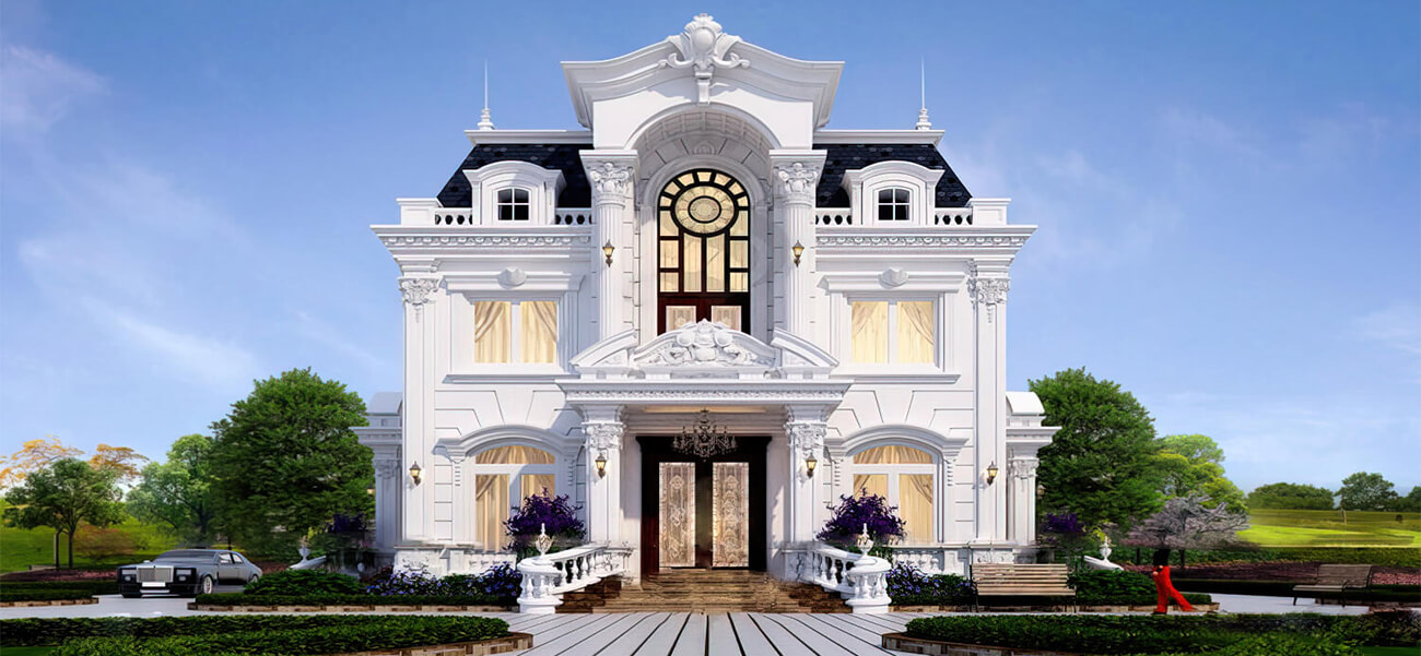 Thiết kế biệt thự cổ điển 2 tầng đẹp nổi bật với mặt tiền 10m