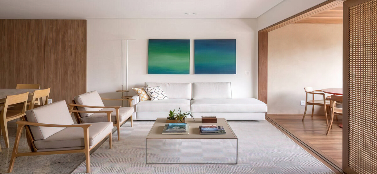 Thiết kế nội thất chung cư với 2 phòng khách liền kề để thỏa mãn sở thích ngắm thành phố