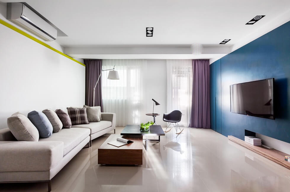 Thiết kế phòng khách nhà ống màu xanh cho tín đồ yêu trang trí theo màu