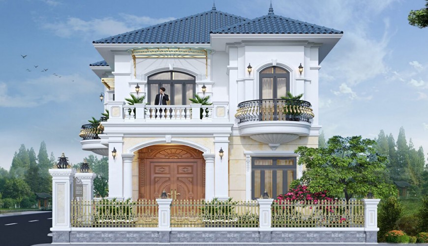 Bề thế với biệt thự tân cổ điển 2 tầng mái Nhật của chú Kính tại Nam Định