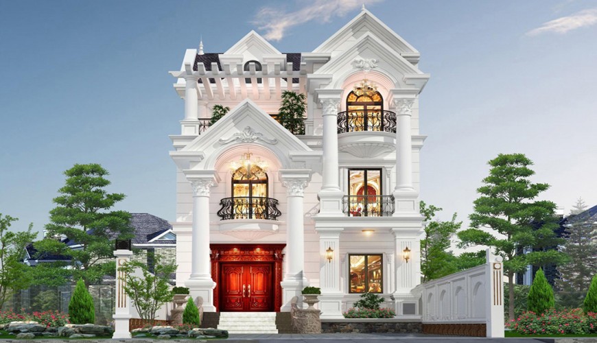 Biệt thự tân cổ điển 3 tầng mái thái đẹp ấn tượng với mặt tiền 9m