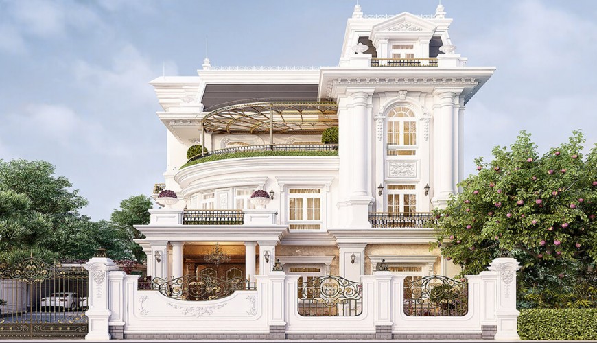 Mẫu thiết kế biệt thự tân cổ điển 3 tầng có gara ô tô tại Thái Nguyên