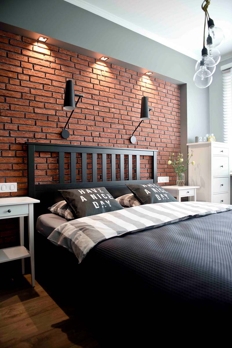 Trang trí phòng ngủ với tường bằng gạch 
